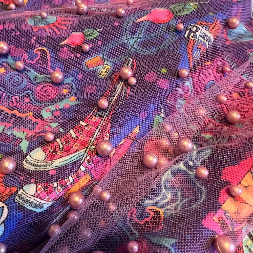 Handmade one shoulder crop and mesh bead skirt Set in Harry Potter pattern - Picture 4 of 8